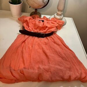 CHESLEY M Peach Off Shoulder Boho Babydoll Dress w/ Belt Bubble Botto…